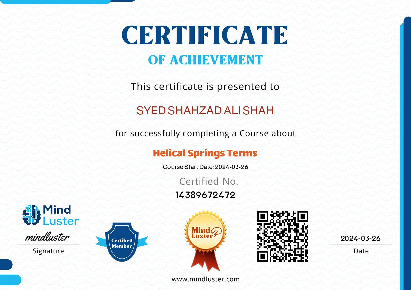 Syed shahzad Ali shah-Helical Springs Terms - Mind Luster