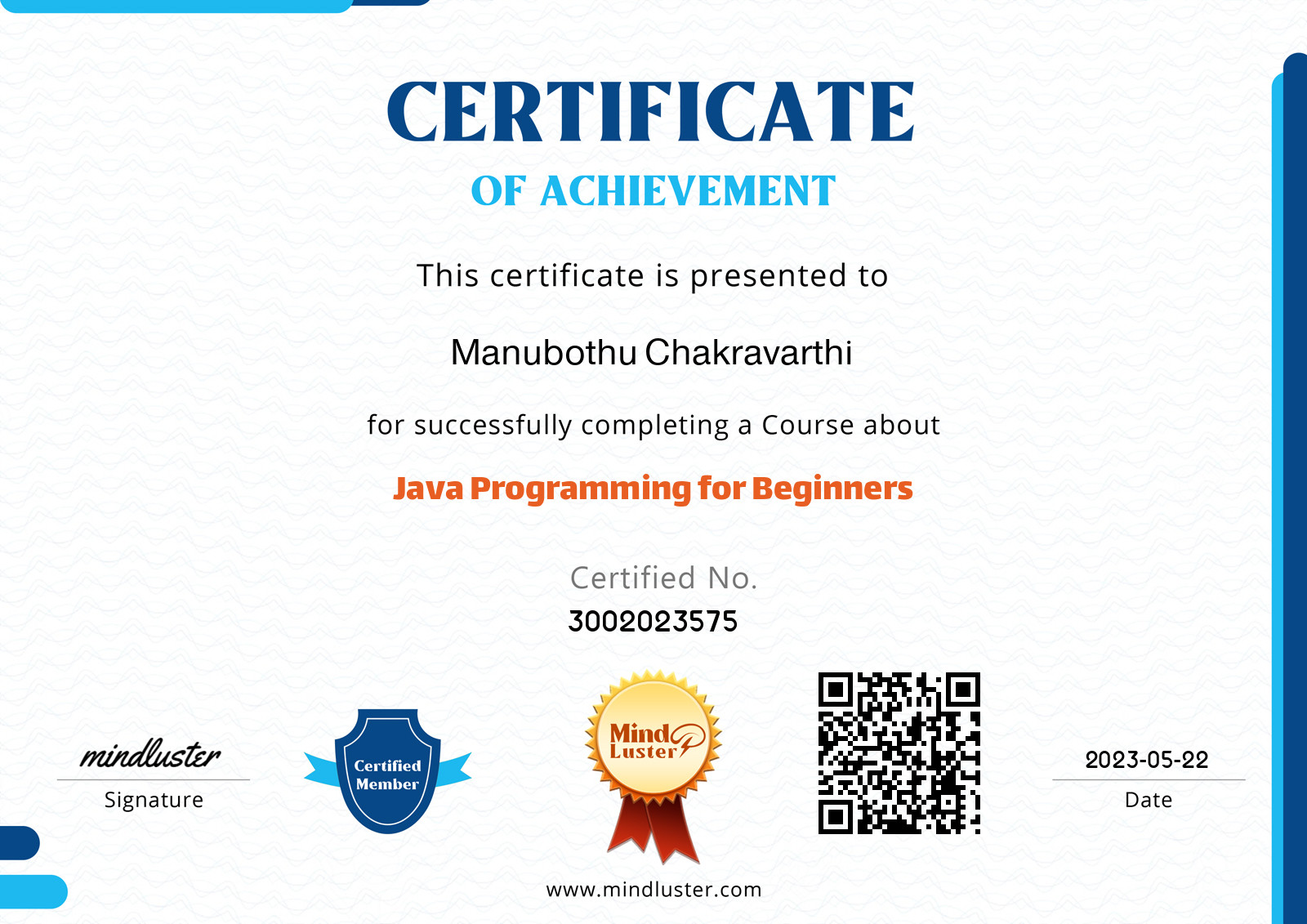 Manubothu Chakravarthi-Java Programming for Beginners - Mind Luster